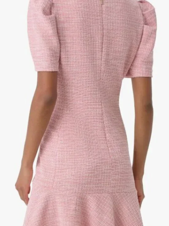 Karl Lagerfield Paris Tweed Puff-Sleeve Flounce Hem Dress Sz 10 Barbiecore - Picture 2 of 10